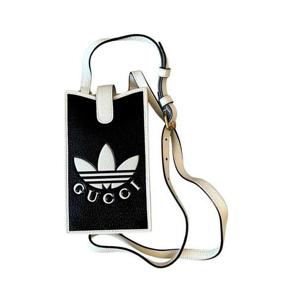 GUCCI x ADIDAS SmartPhone Case Crossbody With Strap Set 702203 Black White - Picture 15 of 16